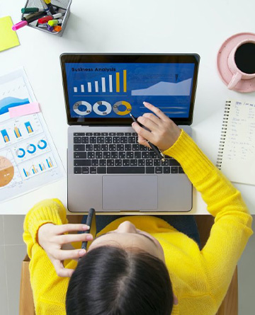 above top desk of owner people home office call talk