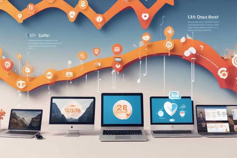 infographic depicting the power and benefits of content showing laptops, desktop computers, and other laptop devices